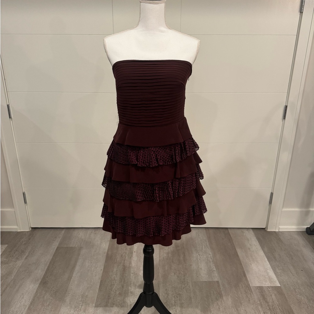 Robert Rodriguez Wine Strapless Ruched Cocktail Dress